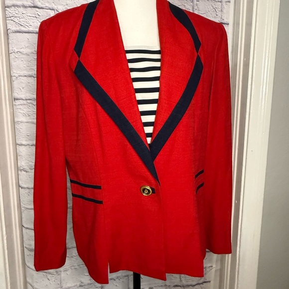 Vintage 80s/90s Red and Blue Nautical Blazer and Pants Set Size 16P - Picture 1 of 8
